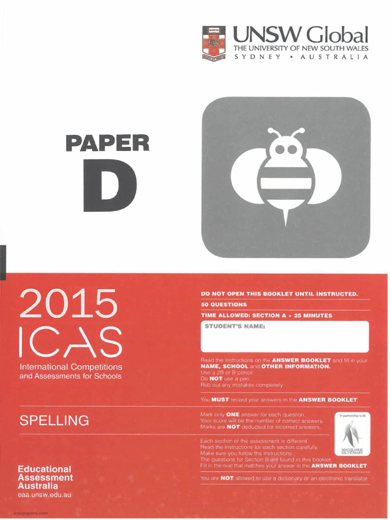 ICAS Spelling D 2015 | PDF