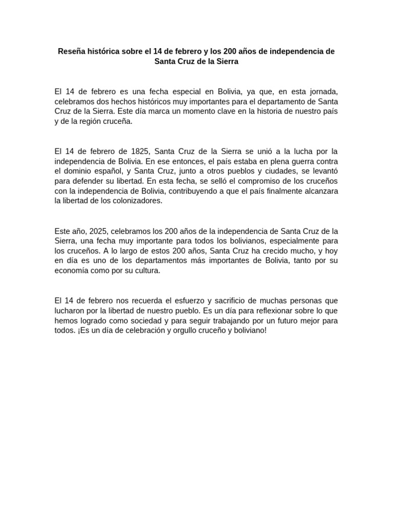 200 Años de Independencia de Santa Cruz de La Sierra | PDF