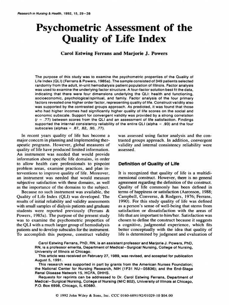Psychometric Analysis of QLI | PDF | Psychometrics | Validity (Statistics)