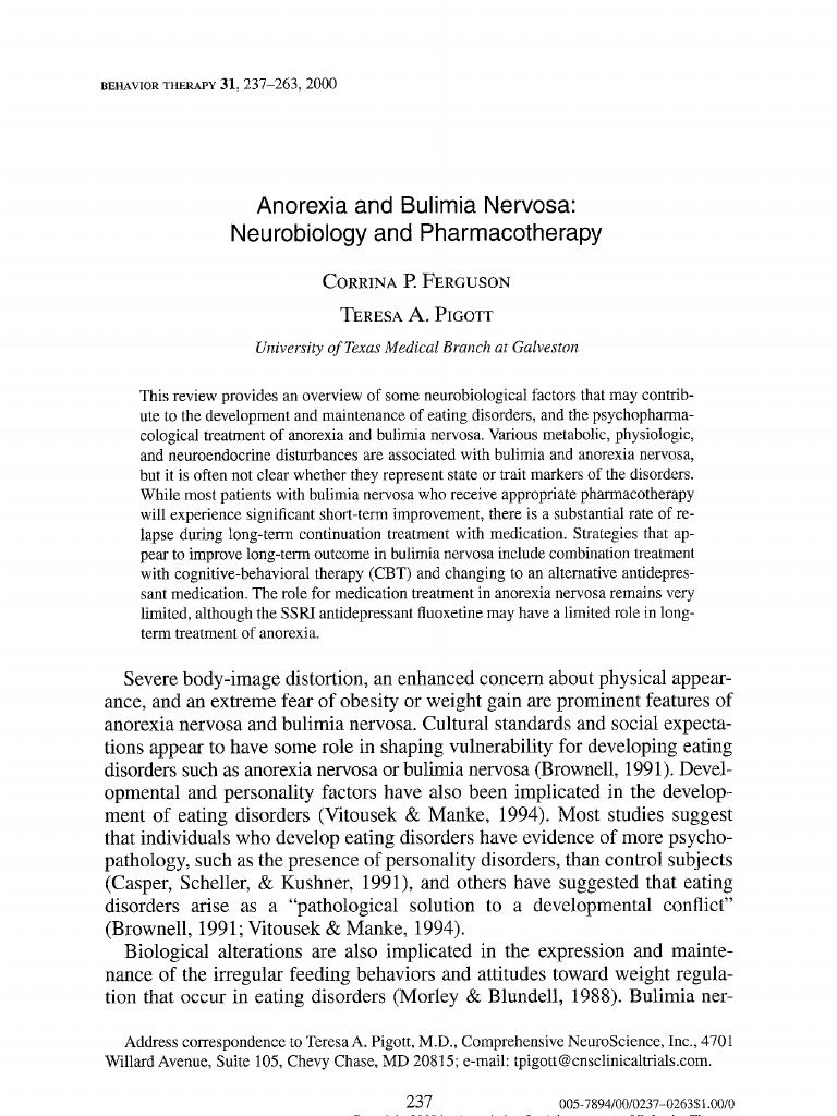 Neurobiology and Treatment of Eating Disorders | PDF | Bulimia Nervosa ...