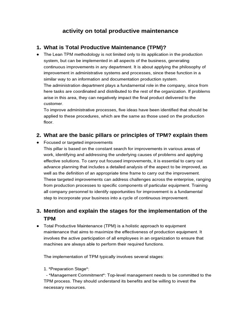 Total Productive Maintenance Overview | PDF | Business Economics ...
