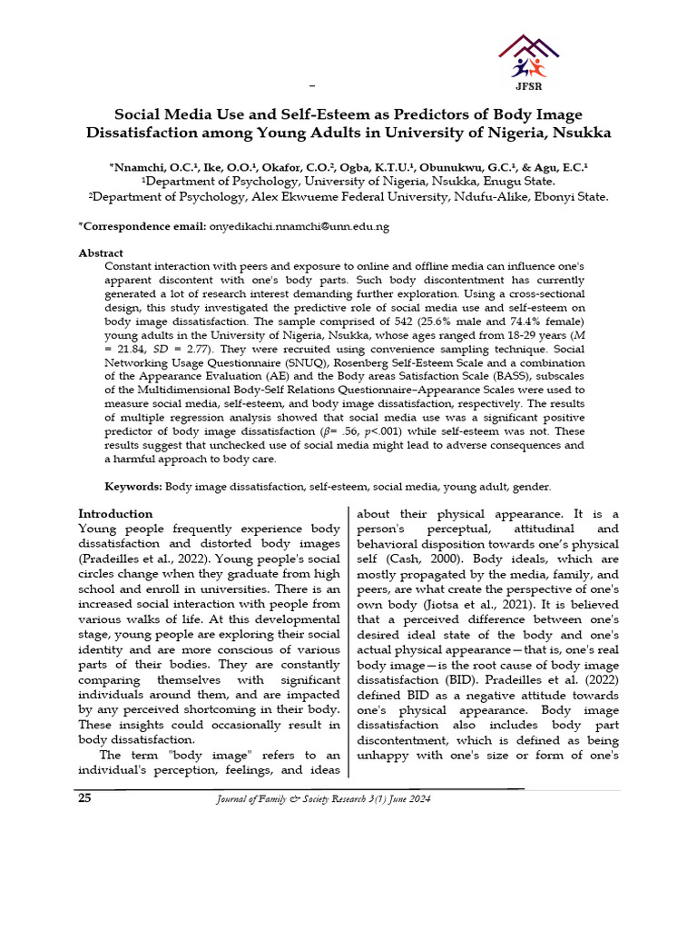 Social Media and Body Image in Youth | PDF | Self Esteem | Social ...