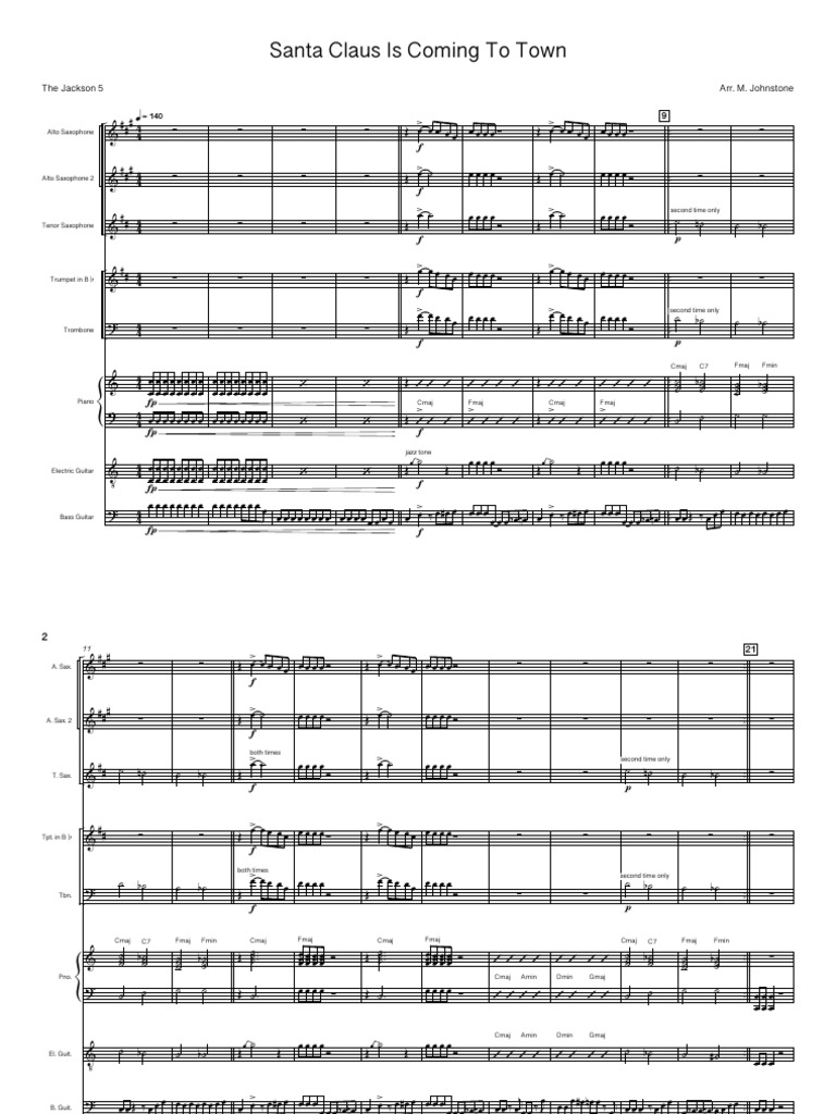 Santa Claus Is Coming To Town Arr. | PDF | Musical Instruments | Aerophones