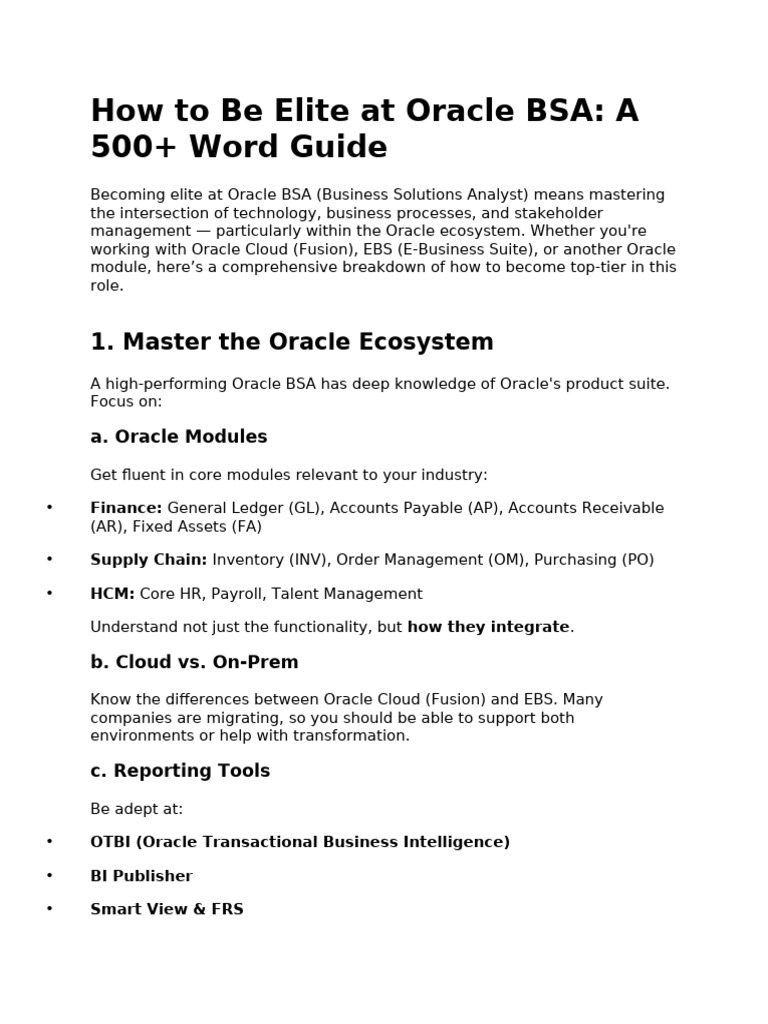 Mastering Oracle BSA: Elite Skills Guide | PDF | Oracle Corporation ...