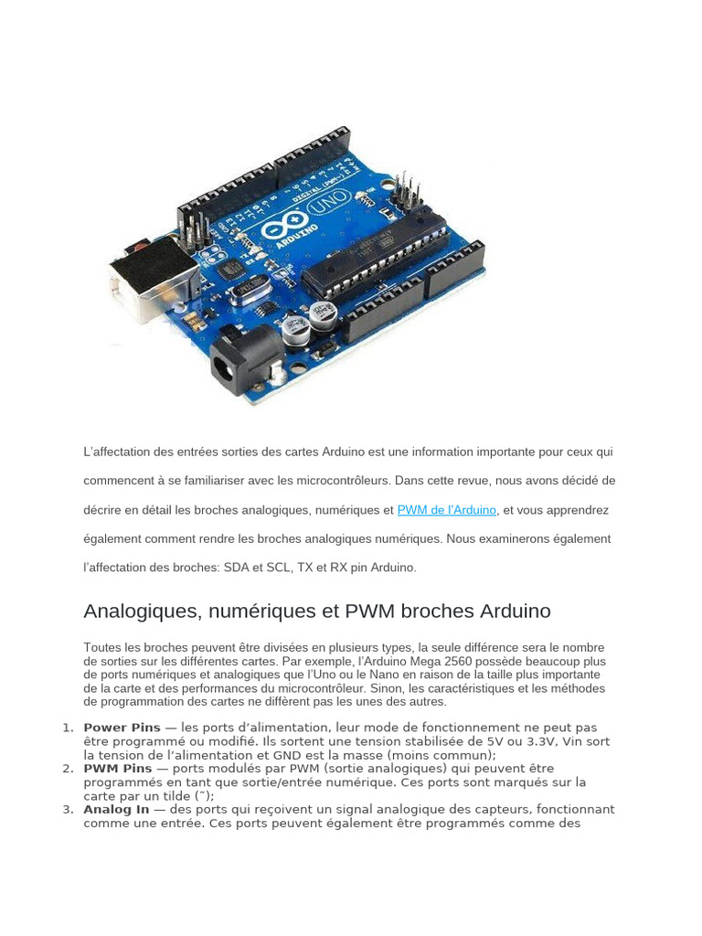 Broches Arduino : Types et Affectations | PDF | Arduino | Programmation ...