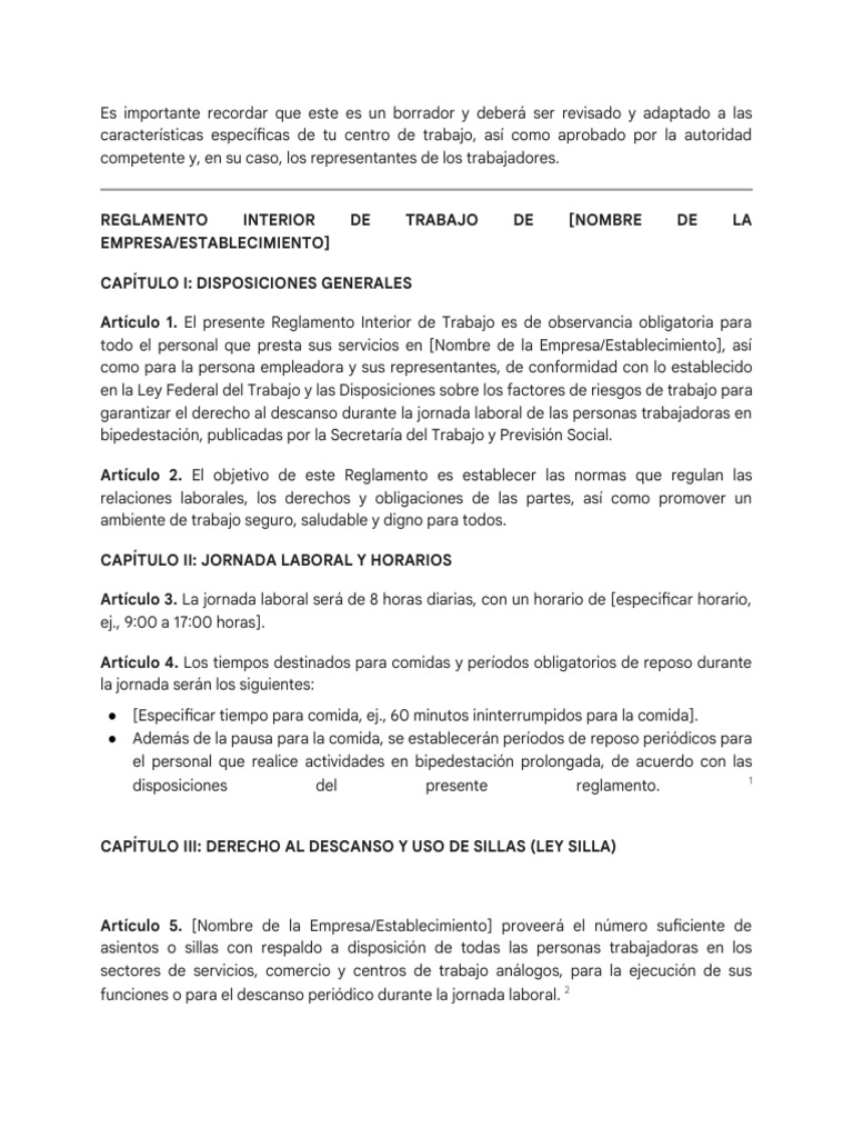 Modelo Propuesto de Reglamento Interior de Trabajo | PDF | Derecho laboral