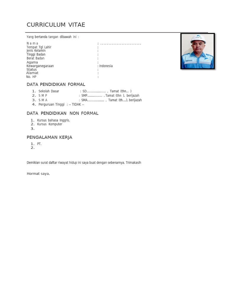 Contoh Curriculum Vitae Sederhana | PDF