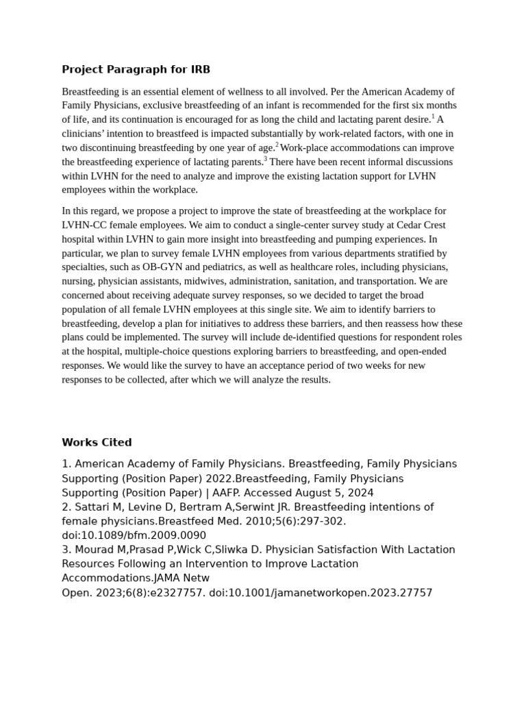 IRB Project Description | PDF | Breastfeeding | Motherhood