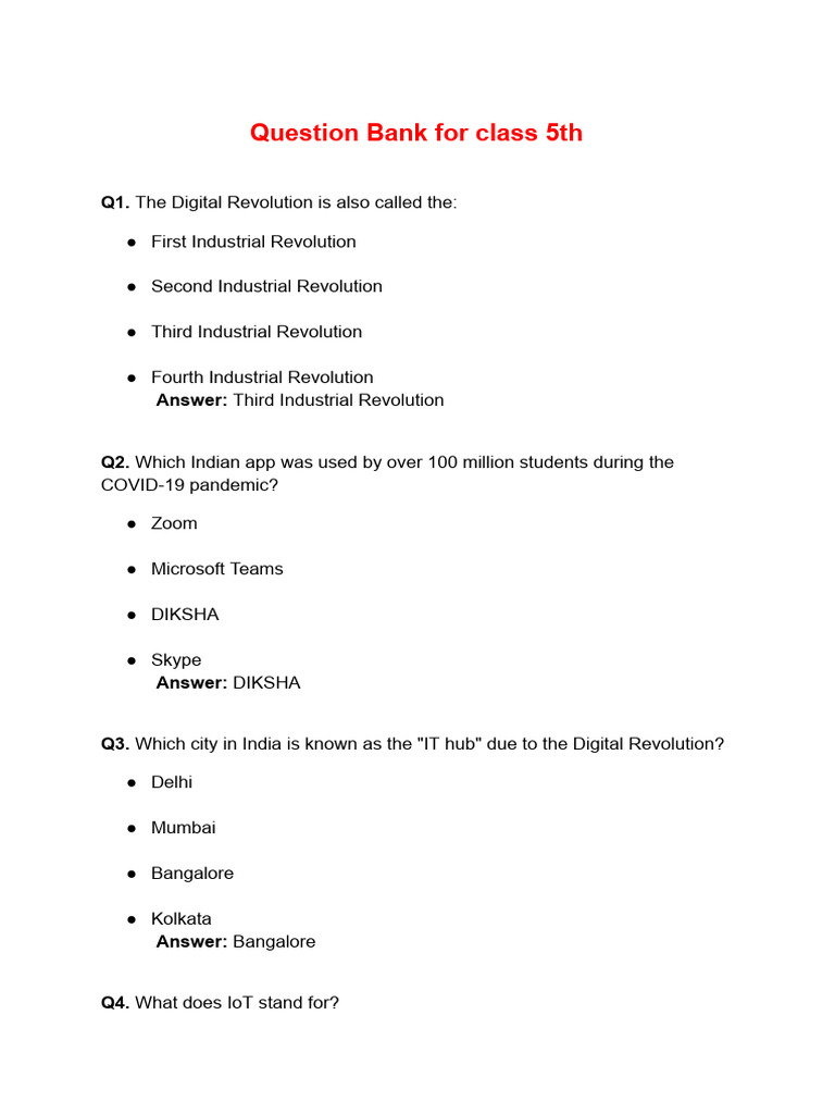 Class 5 Digital Literacy Question Bank | PDF | Gmail | Computer ...