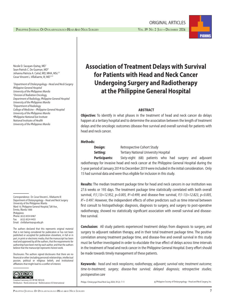 Treatment Delays and Survival in Head and Neck Cancer | PDF | Radiation ...
