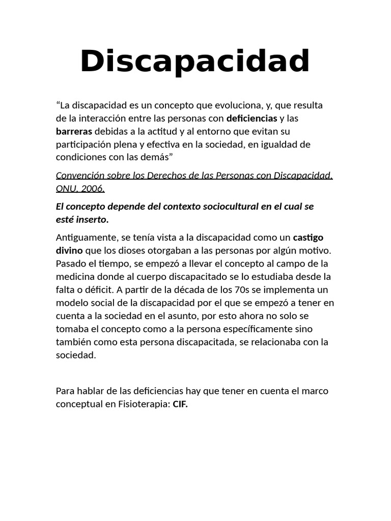 Evolución y Concepto de Discapacidad | PDF | Invalidez | Psicología Social