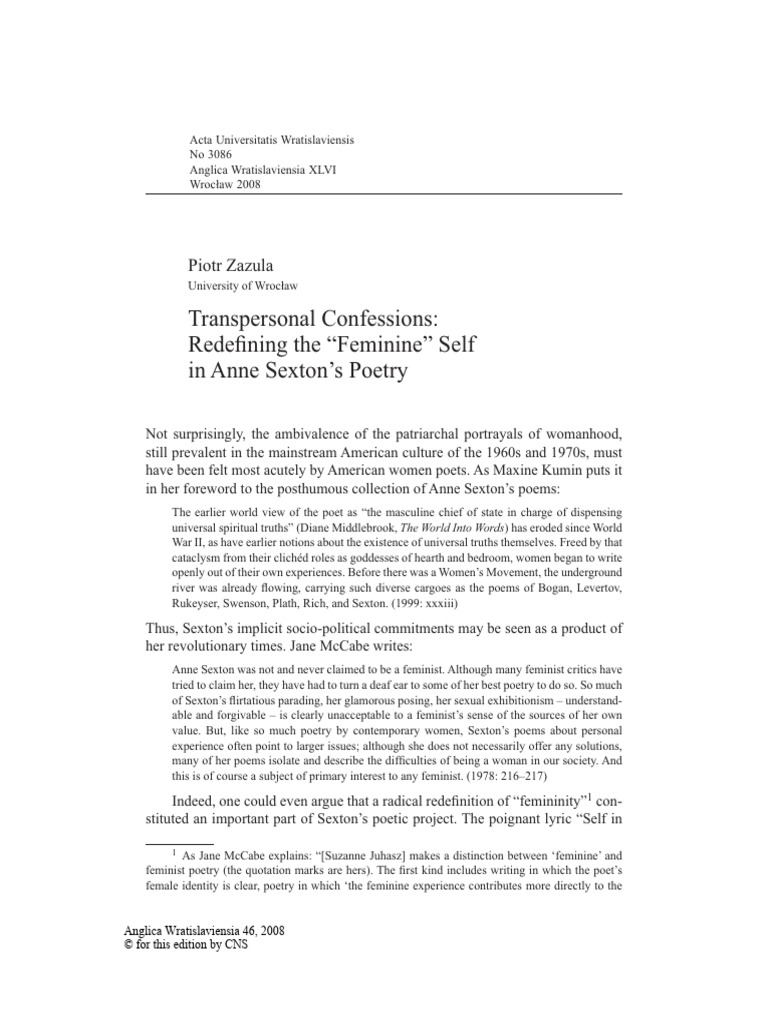 Sexton's Poetry: Redefining Femininity | PDF | Poetry | Mother Goddess
