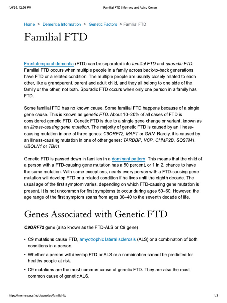 Familial FTD - Memory and Aging Center | PDF