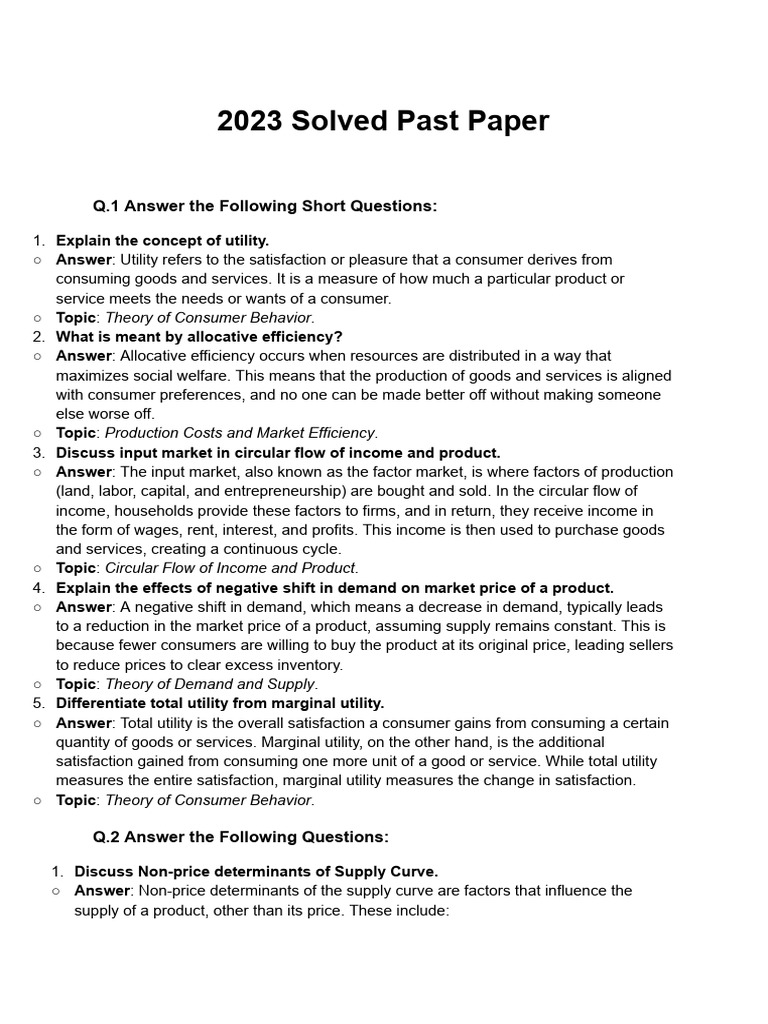 2023 Economics Past Paper Solutions | PDF | Demand | Supply (Economics)