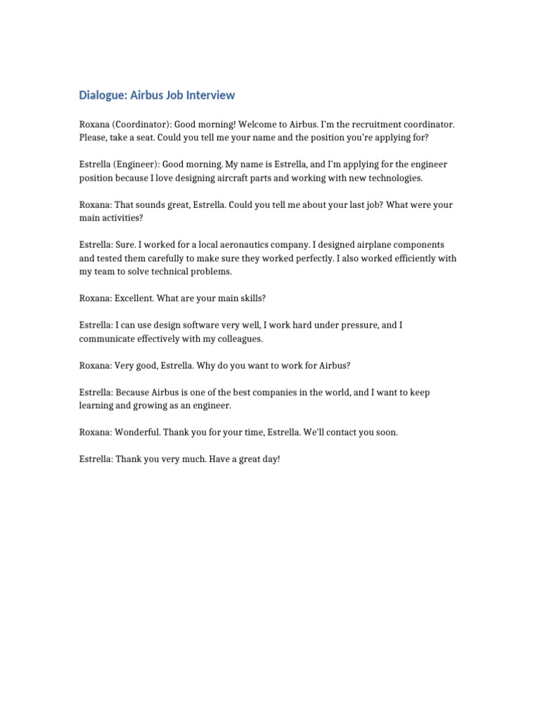Airbus Engineer Interview Dialogue | PDF