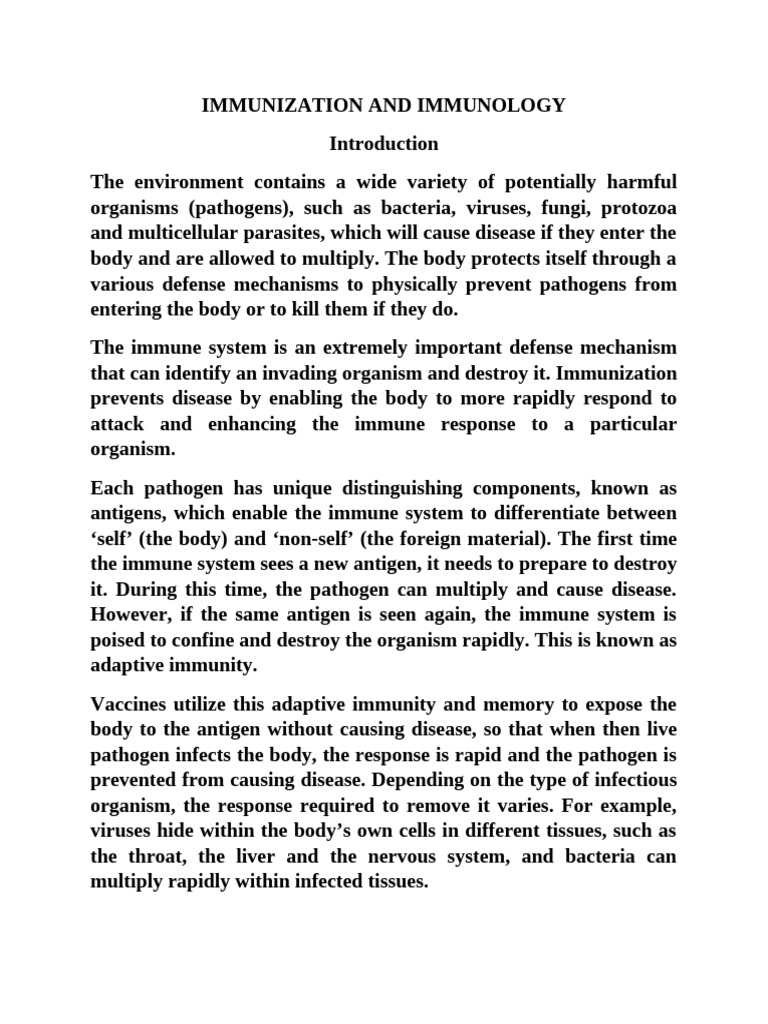 Immunization and Immune System Overview | PDF | Immune System | Innate ...