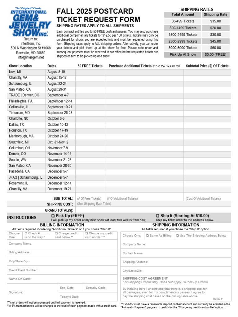 Fall 2025 Complimentary Ticket Order Form | PDF | Credit Card ...