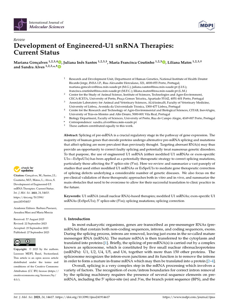 Ijms 24 14617 v2 | PDF | Rna Splicing | Nucleotides