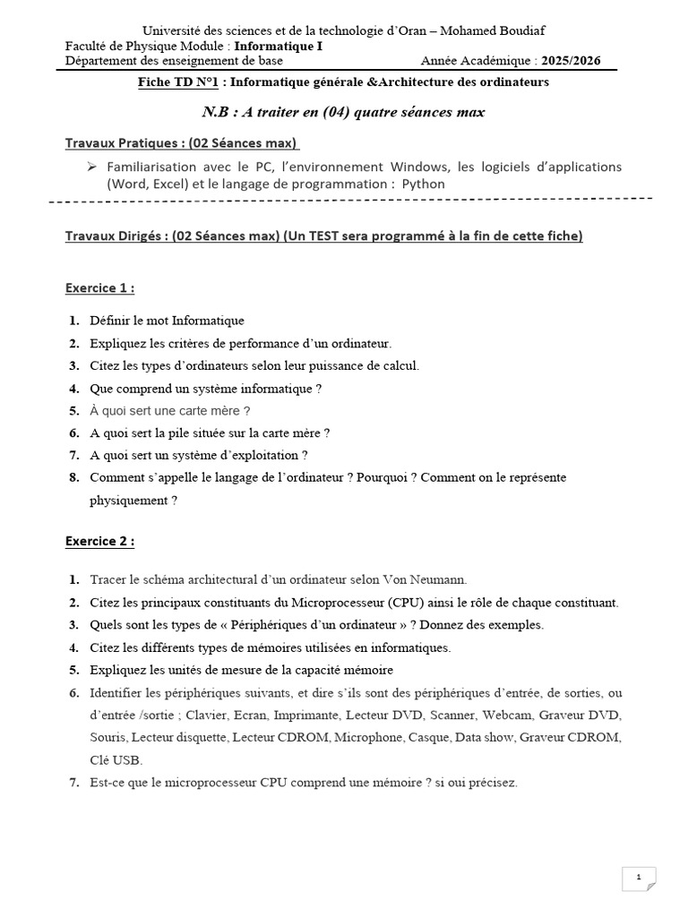Introduction à l'Informatique et Architecture | PDF | Mémoire ...