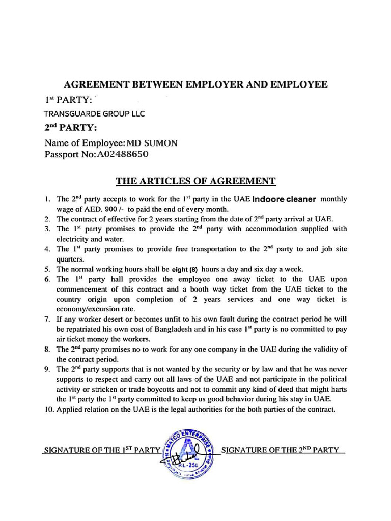 MD Sumon Agreement Pepar | PDF