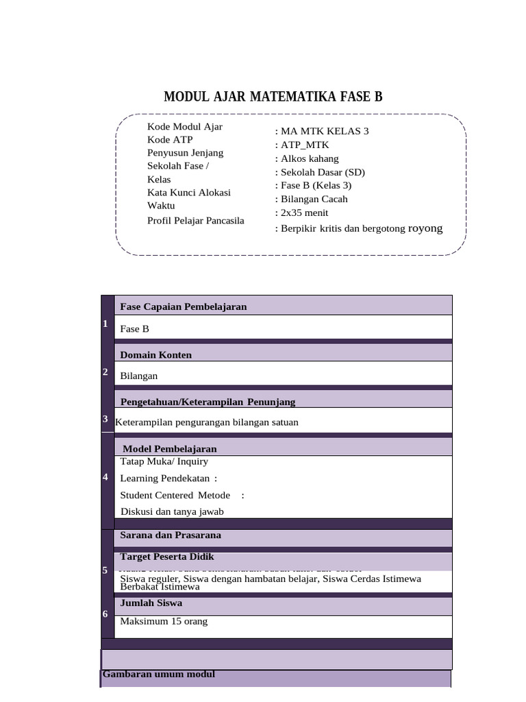 Modul Ajar Matematika Kelas 3 SD | PDF