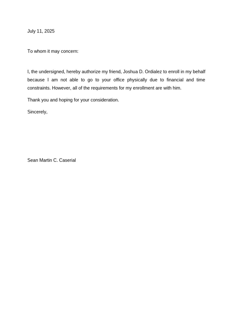 Authorization for Enrollment by Proxy | PDF