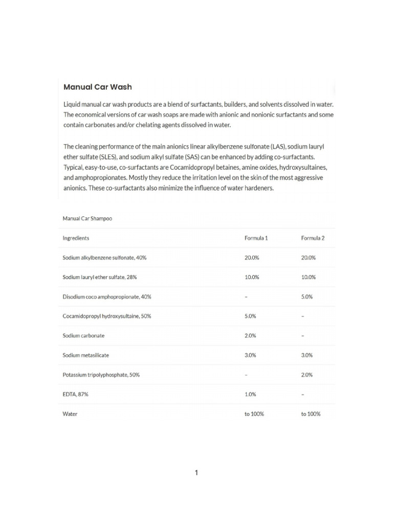 Manual Car Wash Formulation With Trilon B | PDF