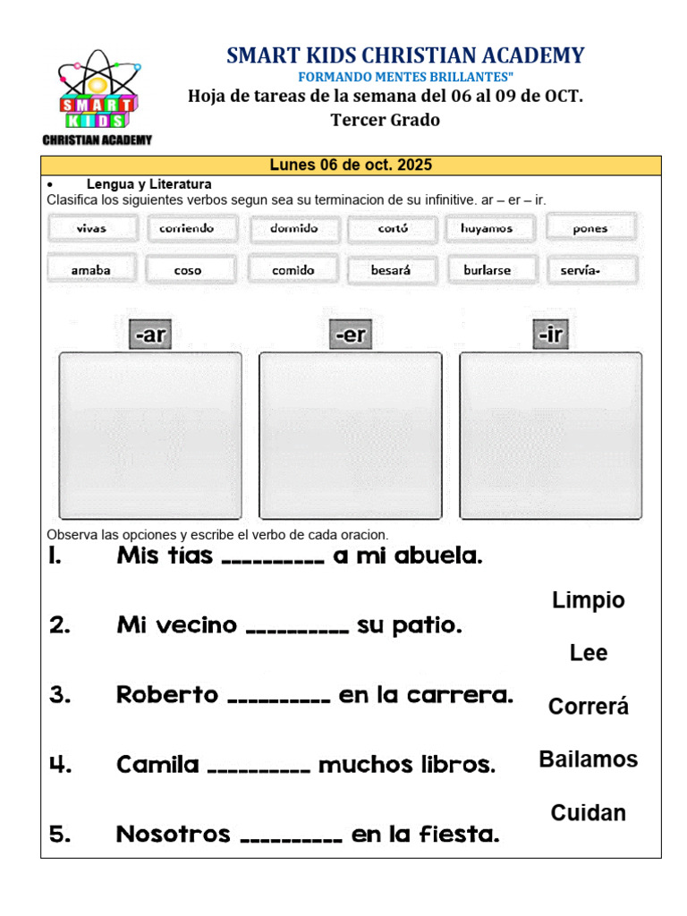 Hoja de Tarea 3er Grado Del 06 Al 09 de Octubre | PDF