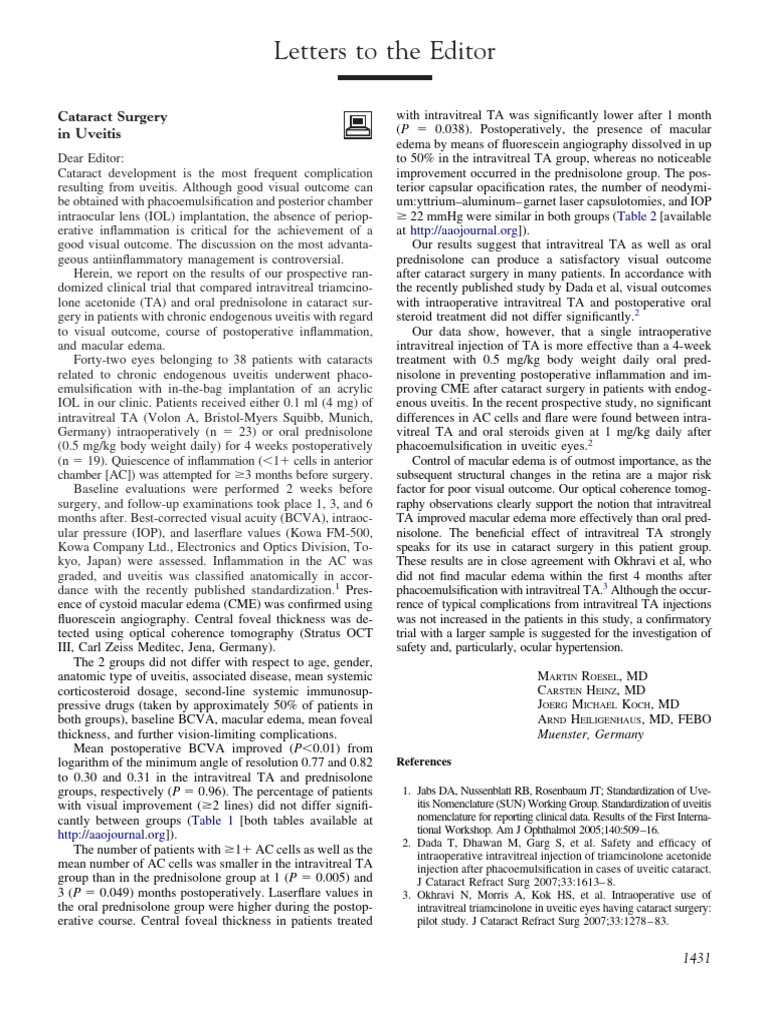 Cataract Surgery Outcomes in Uveitis | PDF | Cataract | Ophthalmology