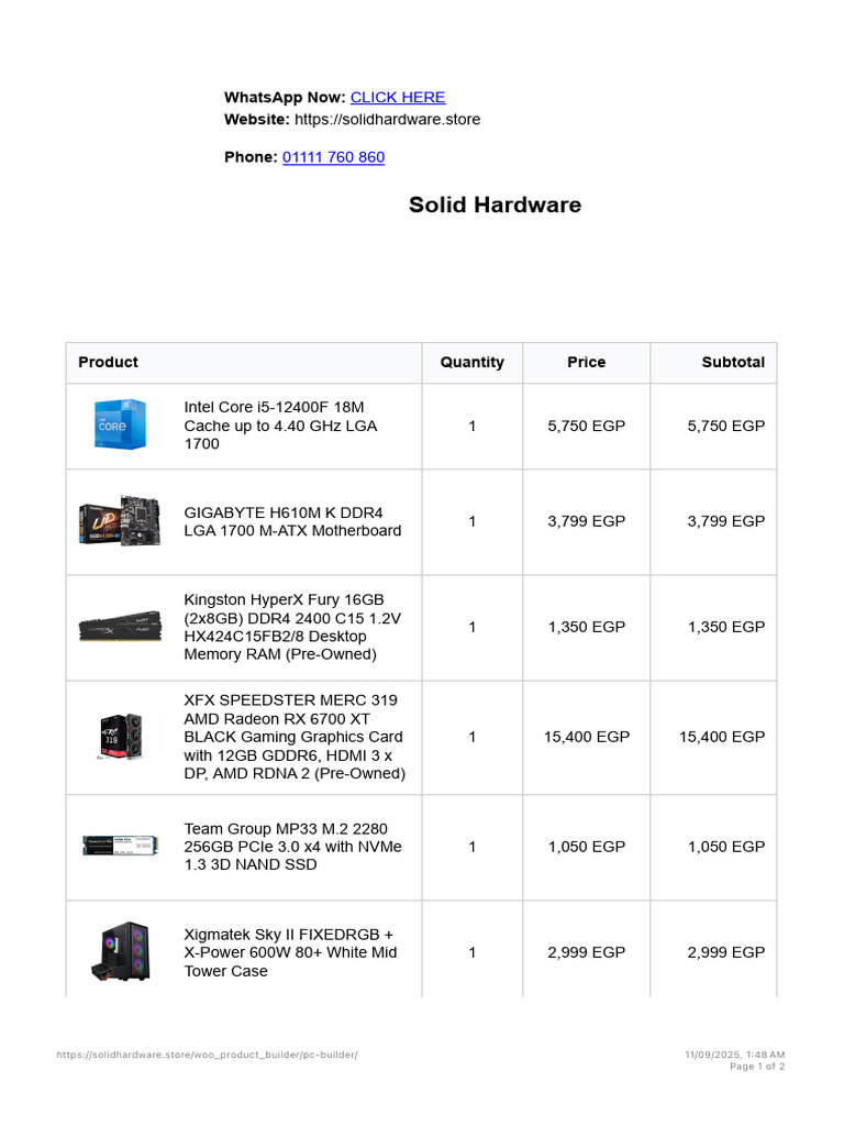 Solid Hardware PC Components Pricing | PDF