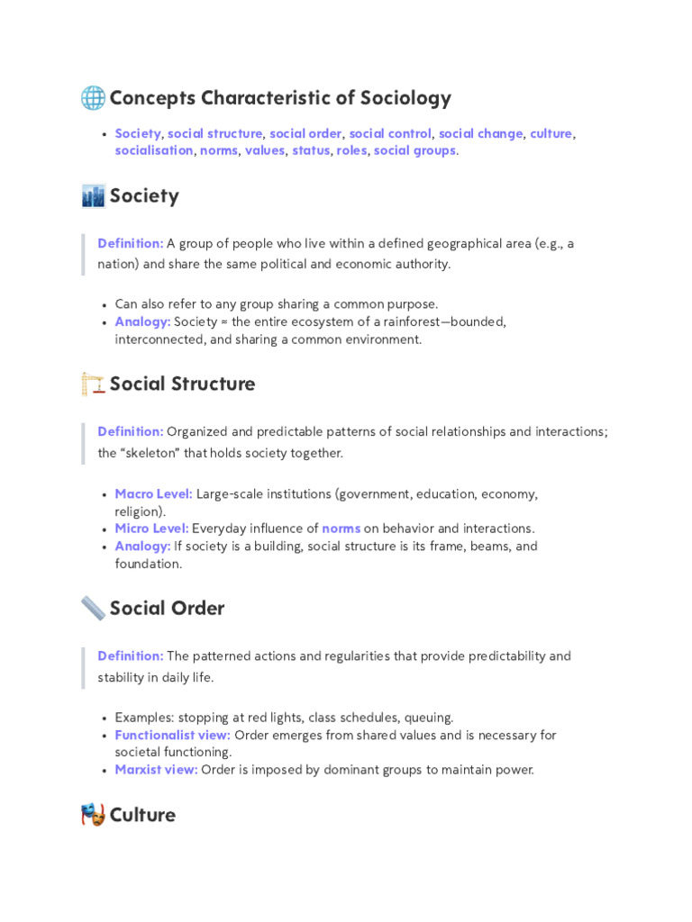 Key Concepts in Sociology Explained | PDF | Social Structure | Value ...
