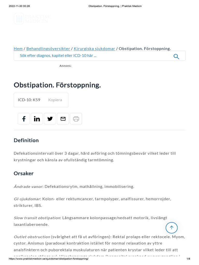 Obstipation. Förstoppning. - Praktisk Medicin | PDF