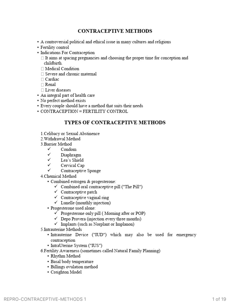Comprehensive Guide to Contraceptive Methods | PDF | Birth Control ...