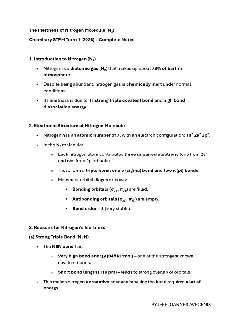 Inertness of Nitrogen Molecule Explained | PDF | Molecular Orbital ...
