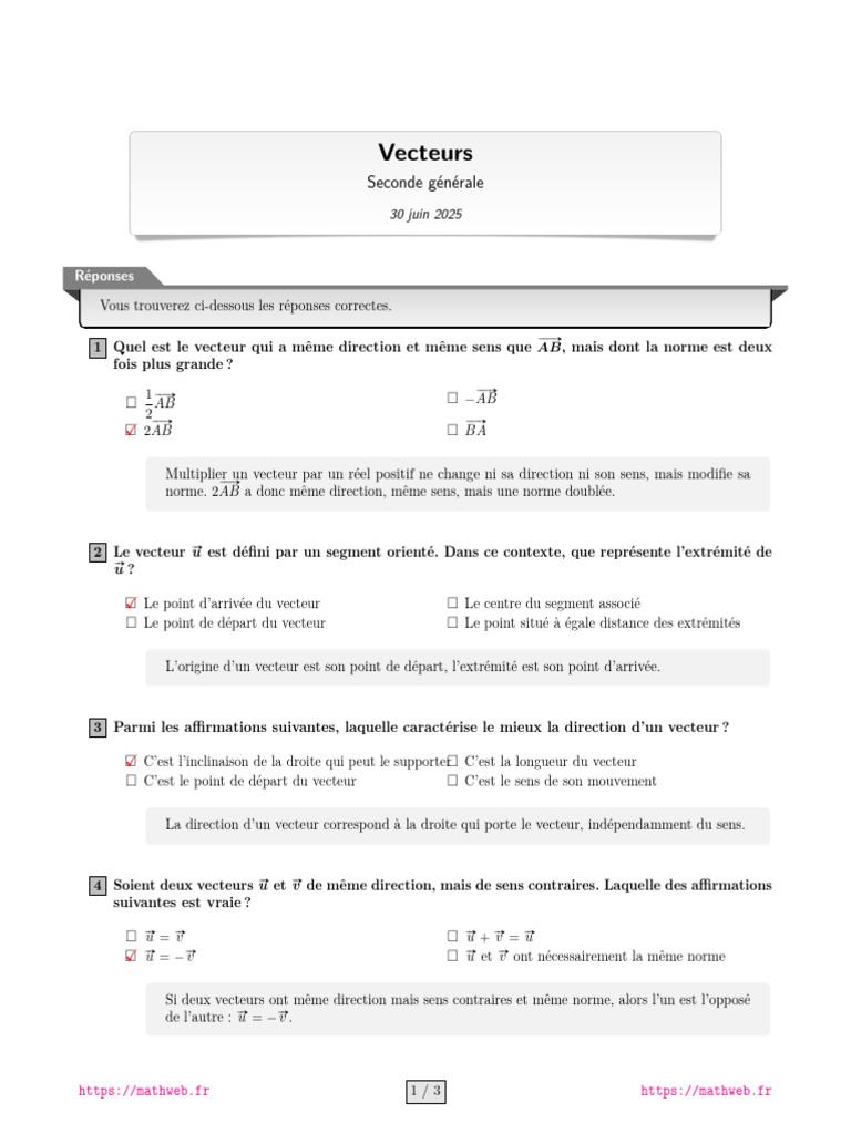 Réponses sur les vecteurs en mathématiques | PDF | Norme (Mathématiques ...