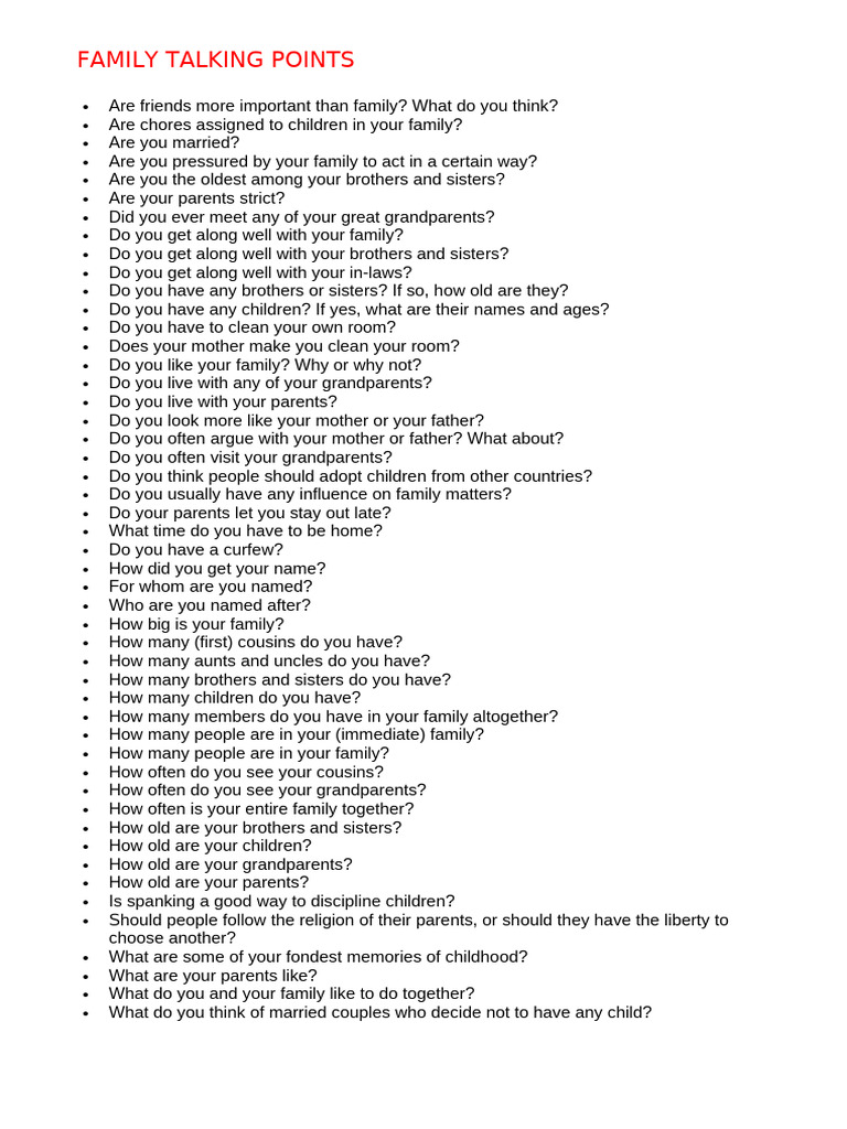 Family Discussion Questions Guide | PDF | Family | Social Psychology
