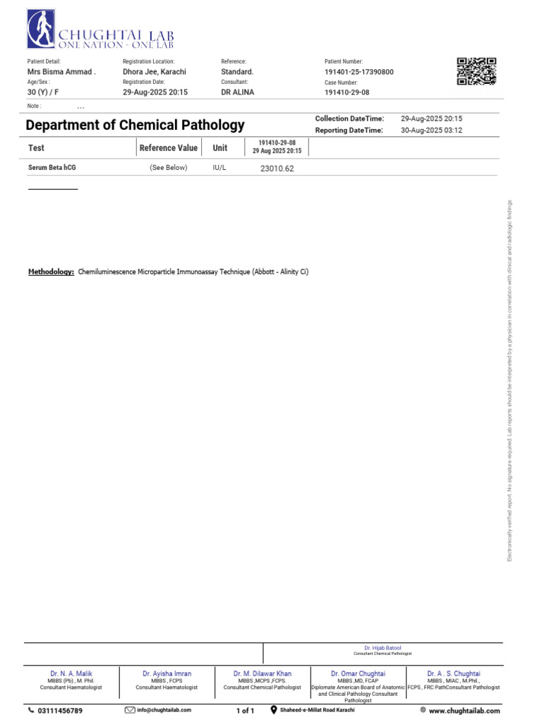 Serum Beta hCG Test Report | PDF | Clinical Medicine | Medical Specialties