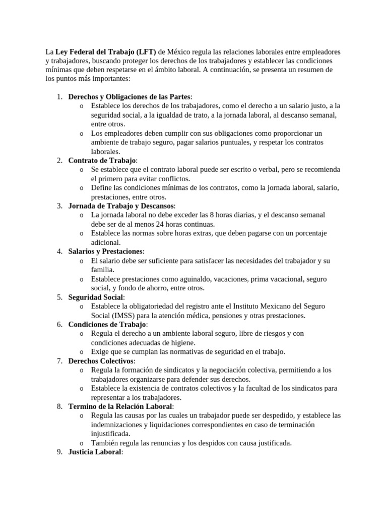 Resumen de la Ley Federal del Trabajo | PDF | Derecho laboral | Salario