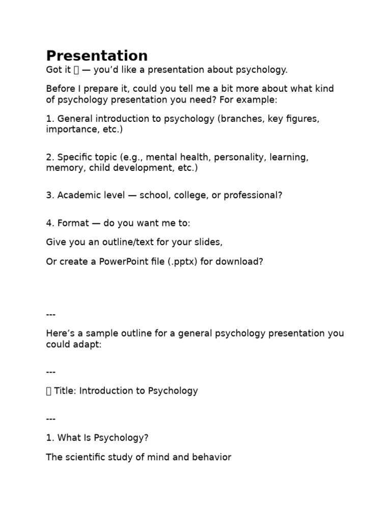 Psychology Presentation Outline Guide | PDF
