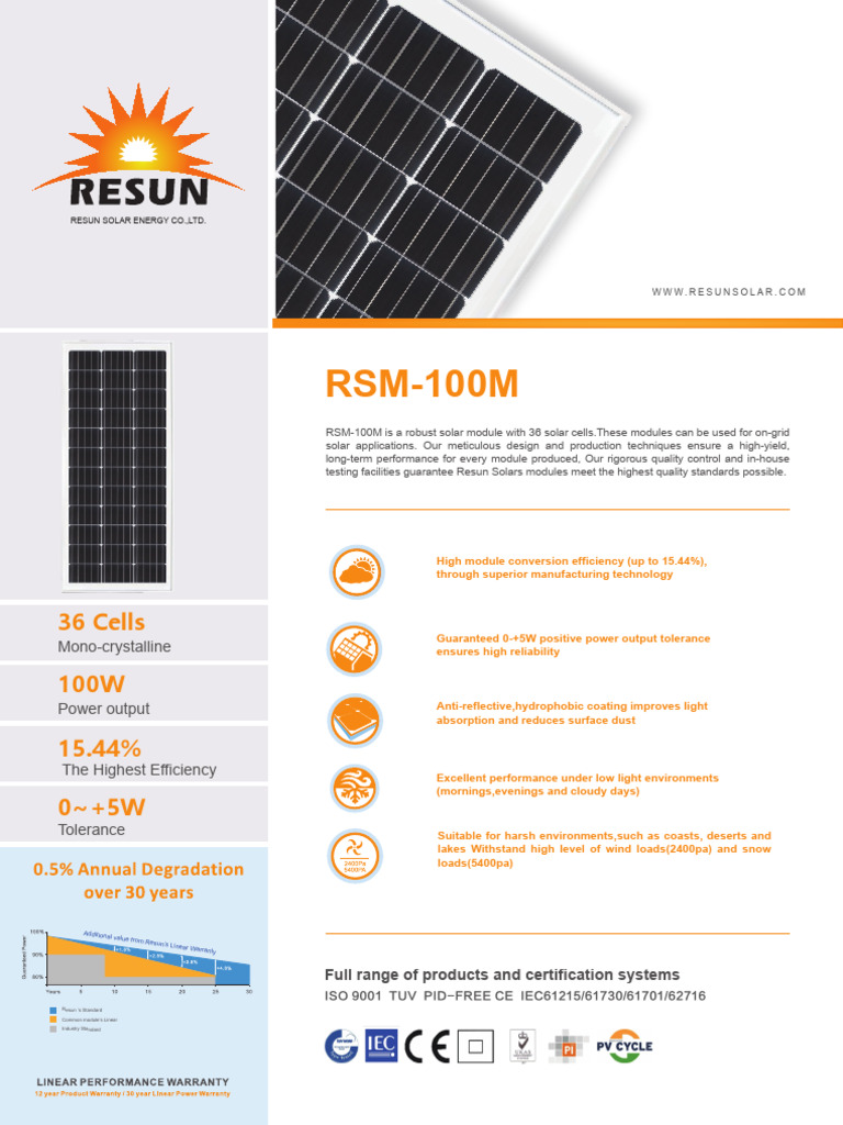 100W Mono-Crystalline Solar Module | PDF | Power Inverter ...