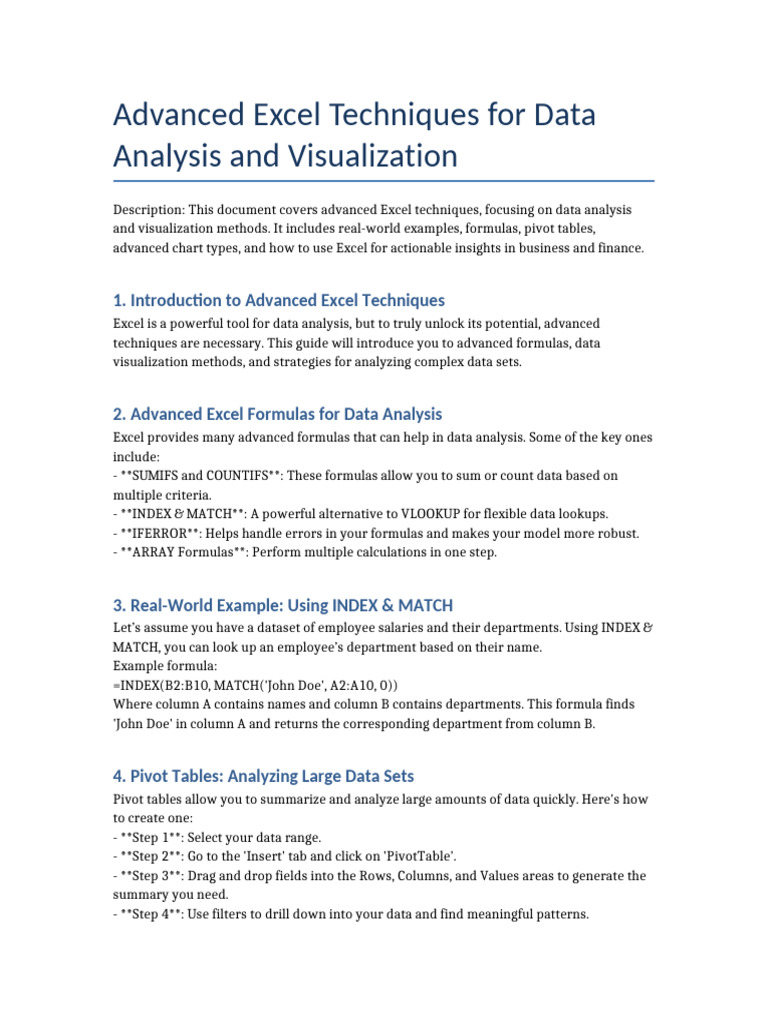 Advanced Excel Techniques for Data Analysis and Visualization | PDF ...