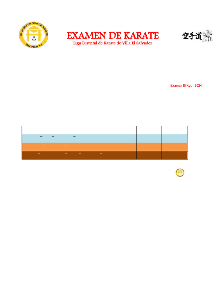 Examen III Kyu Karate 2024 en Duver Li | PDF | Shotokan | Kárate