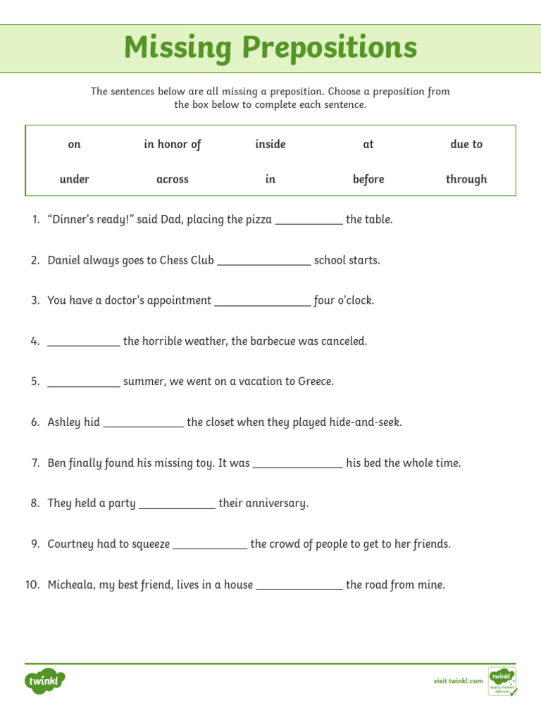 Prepositions Activity Sheet | PDF