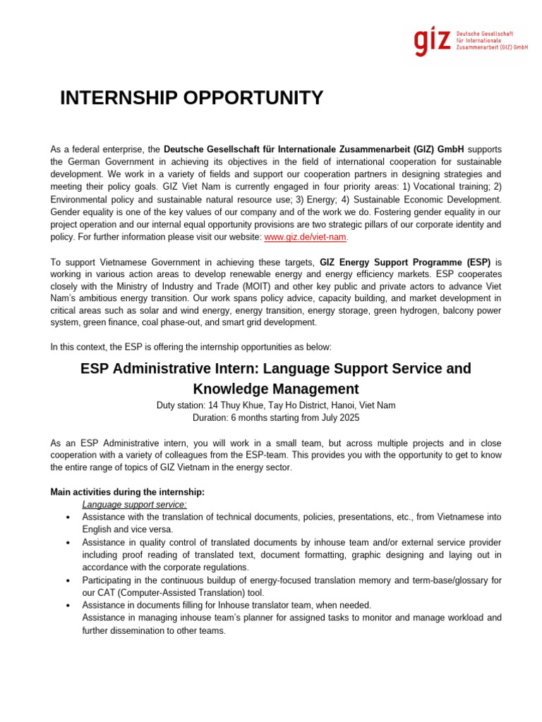 Internship Opportunity ESP National Intern FINAL | PDF | Translations ...