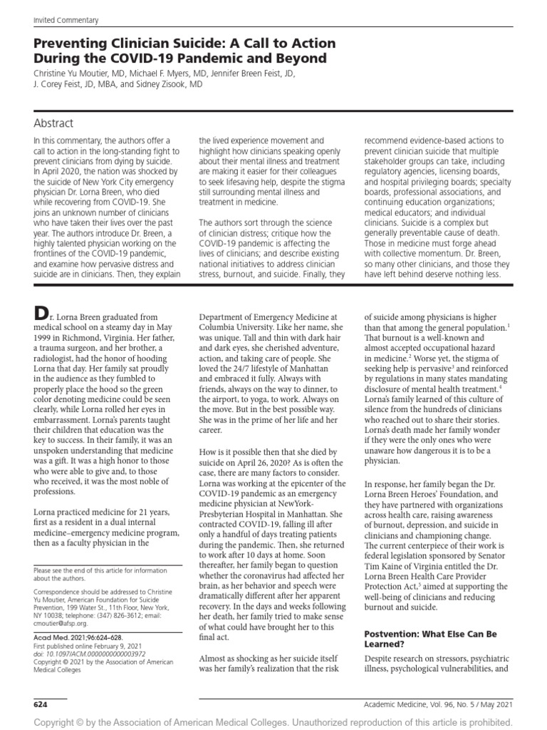 Preventing Clinician Suicide A Call To Action.24 | PDF | Mental Health ...