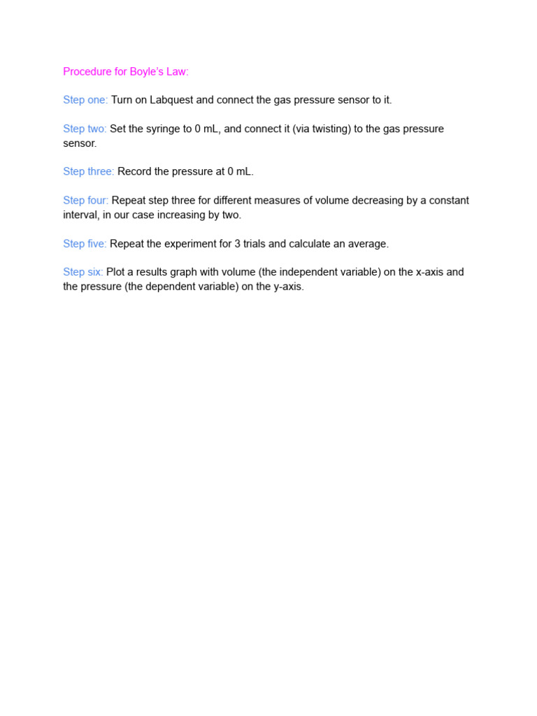 Boyle's Law Experiment Procedure | PDF