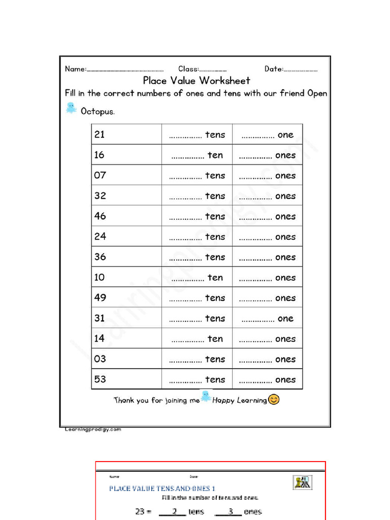 Place Value STD 1 | PDF