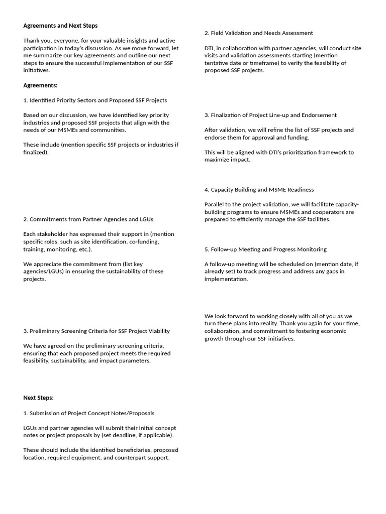 Agreements and Next Steps | PDF | Economies