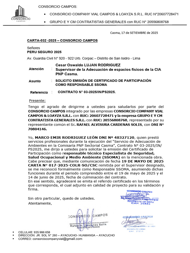 Solicitud de Certificado SSOMA 2025 | PDF
