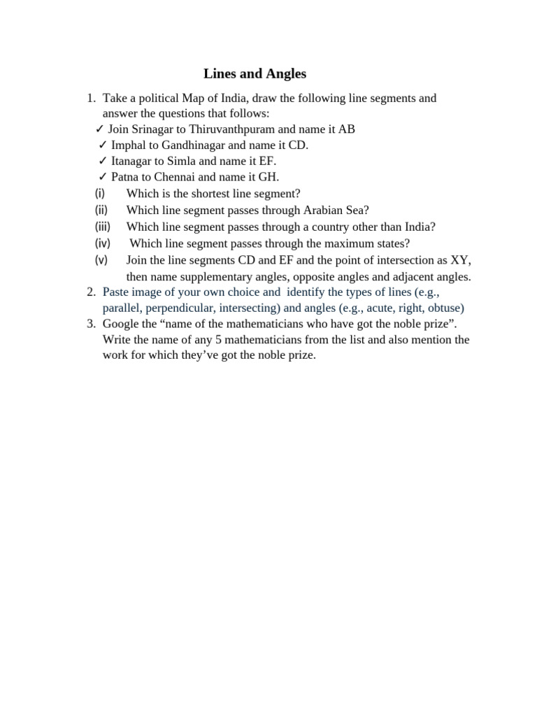 Lines and Angles: Map Exercises and Math | PDF